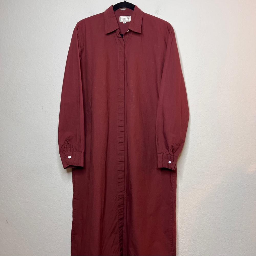 Mille Resort “Stella” Cotton Hidden-Button Midi Shirt Dress / Coverup — Size XL
